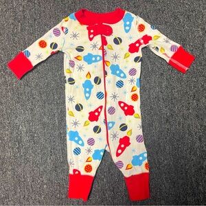 Hanna Andersson Red & White Organic Cotton Spaceship Zip Up Pajamas Size 50 cm